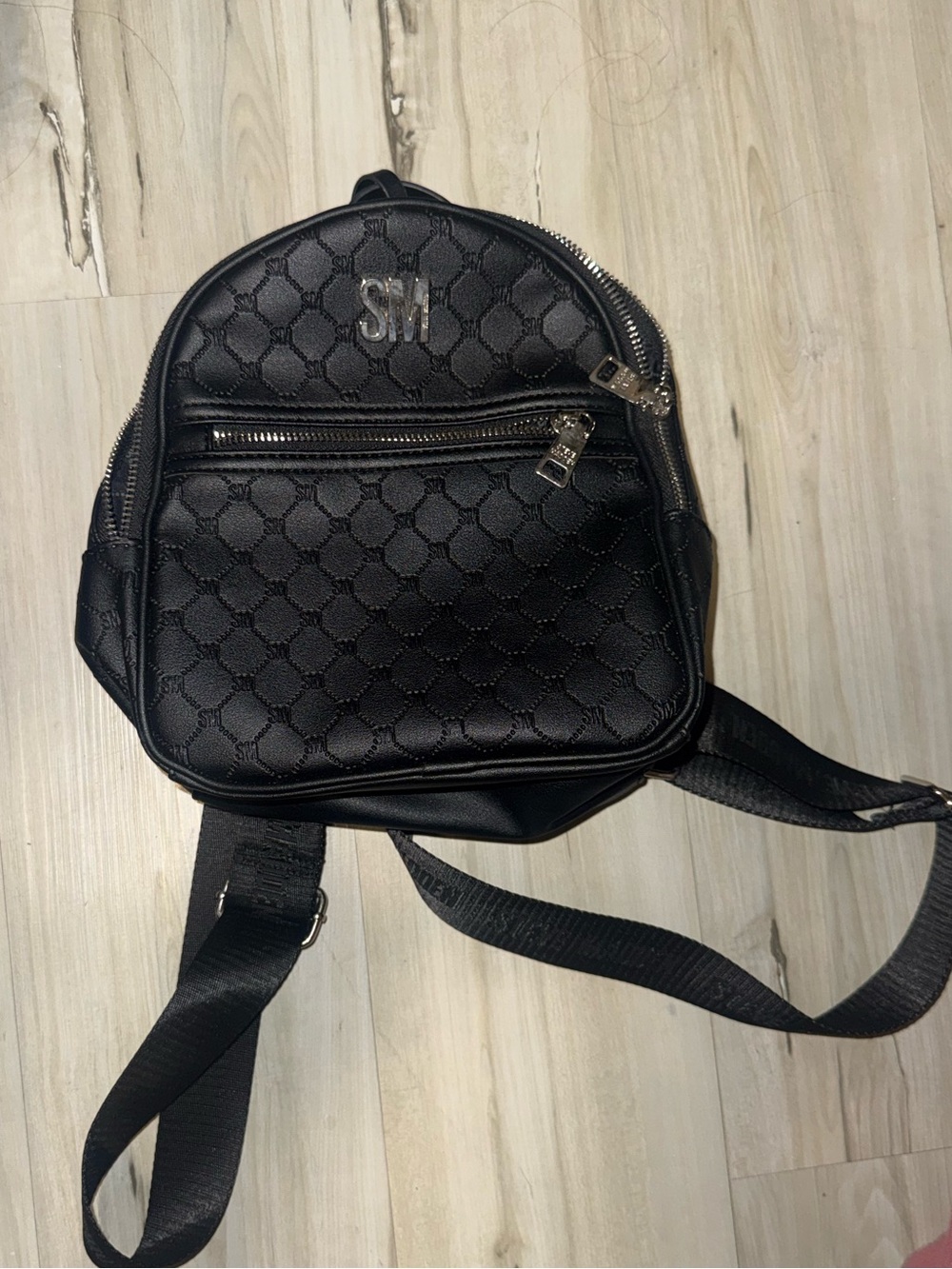 Steve Madden Black Quilted Mini Backpack with SM Logo